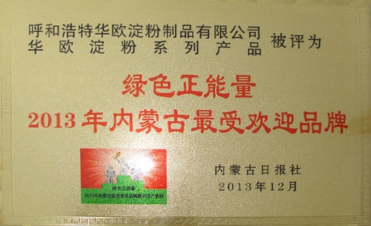 绿色正能量2013年内蒙古最受接待品牌